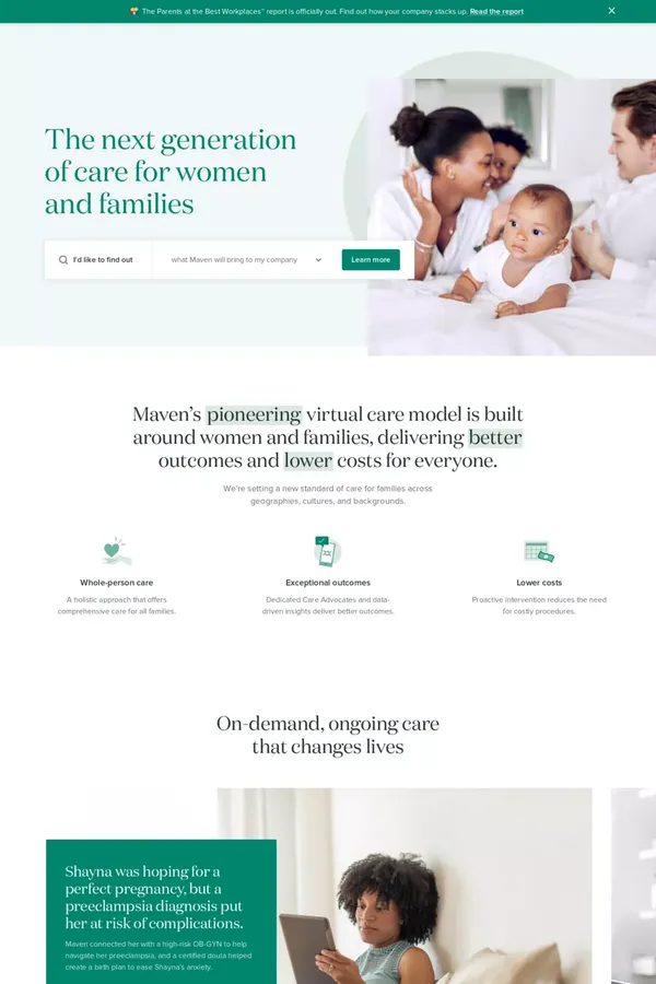 Maven - The next generation of care for women and families - Landing design inspiration