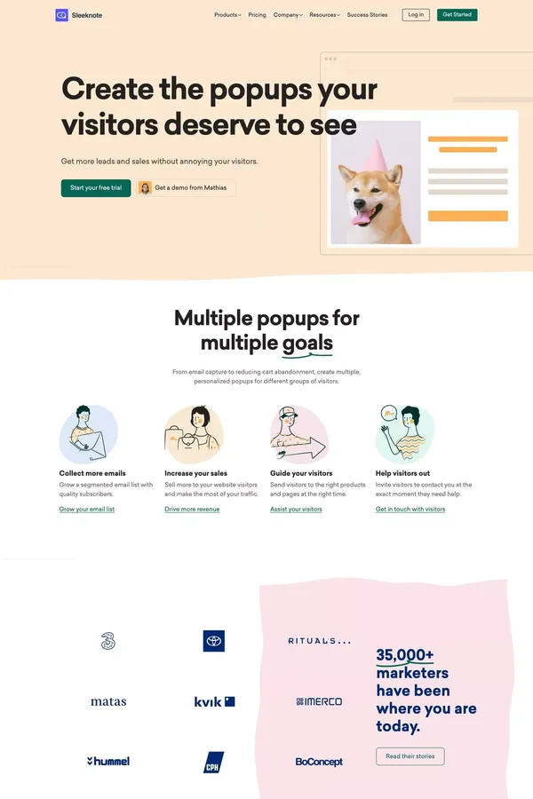 Sleeknote | The Internet's Favorite Popup Builder - Landing design inspiration