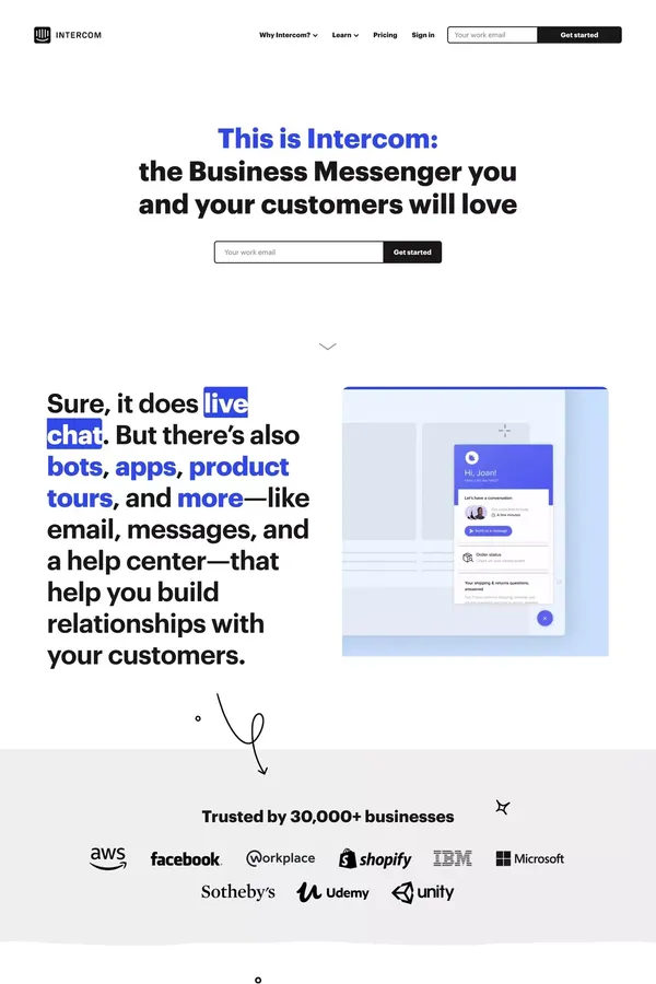 Conversational Relationship Platform | Intercom - Landing design inspiration
