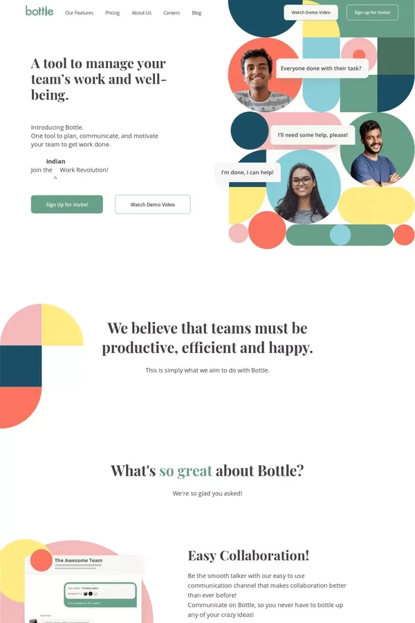 Bottle | Creating A Better Workplace - Landing design inspiration