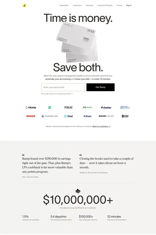 Ramp | The Corporate Card Built for Savings - Landing design inspiration