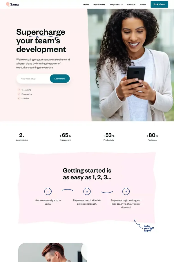 Sama - Elevating engagement to make the world a better place - Landing design inspiration