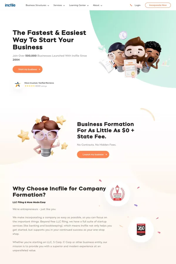 LLC Filing & Business Formation - Start Your Company Today - website design inspiration
