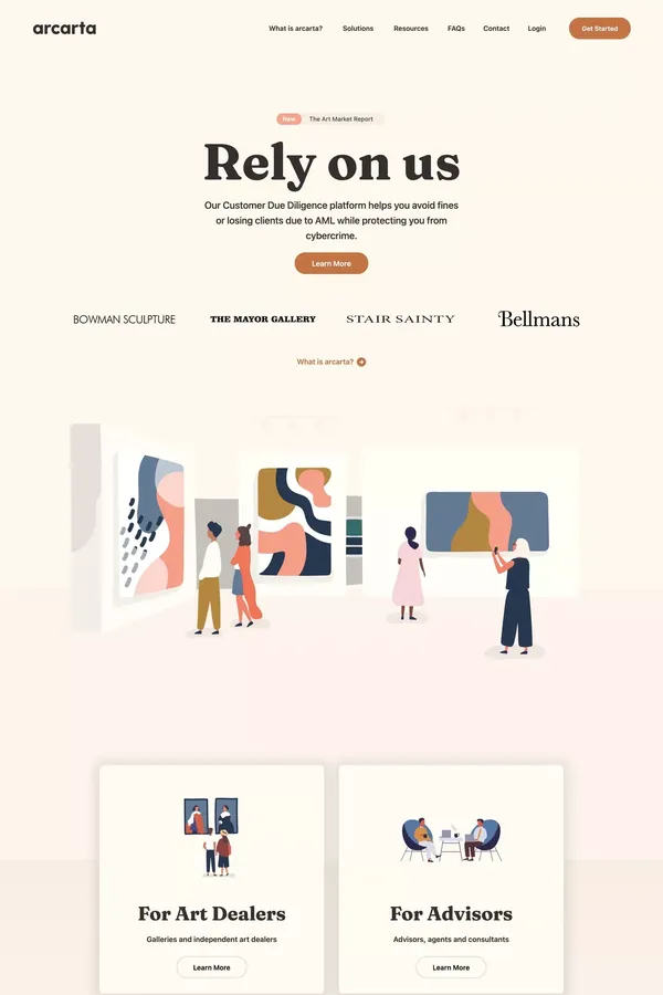 A Due Diligence and Anti-Fraud network for the Art world | arcarta - Landing design inspiration