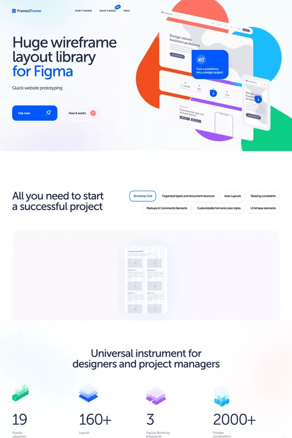 Frame2frame - wireframe kit - Landing design inspiration