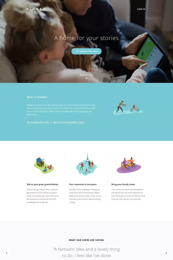Kindeo - A home for your stories - Landing design inspiration