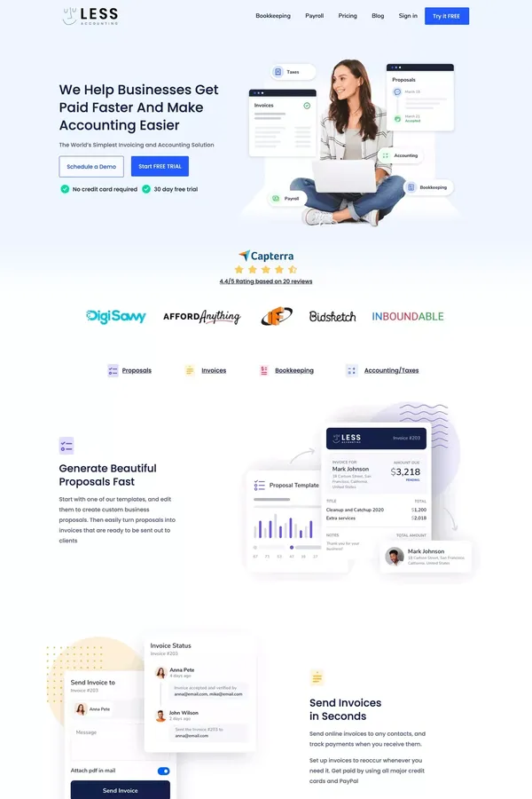World’s Simplest Invoicing And Accounting Software - LessAccounting For Freelancers - Landing design inspiration