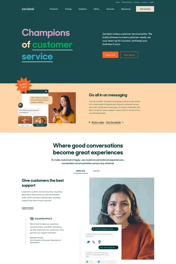 Customer Service Software & Sales CRM | Best in 2021 from Zendesk. - Landing design inspiration