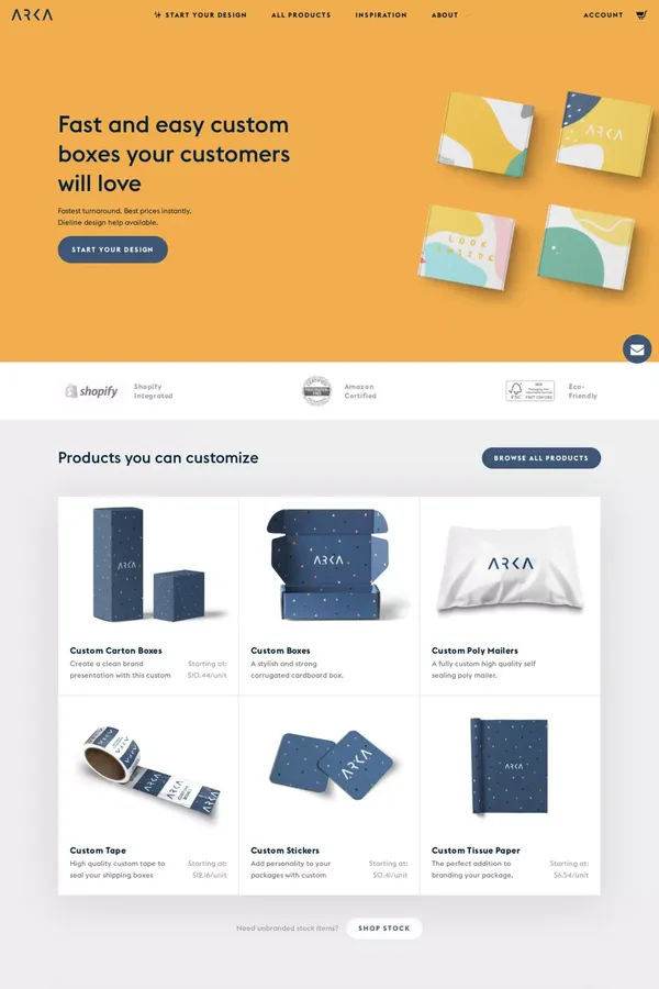 Brand & Product Packaging Company | Design A Package | Arka - Landing design inspiration