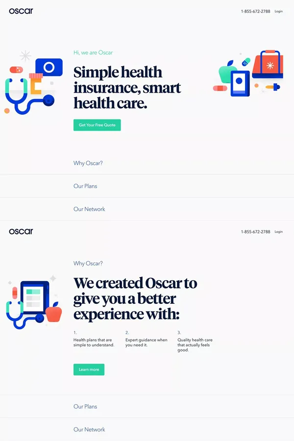 Oscar | Smart, simple health insurance. - Landing design inspiration