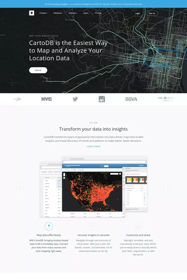 CartoDB - Map Your World's Data - Landing design inspiration