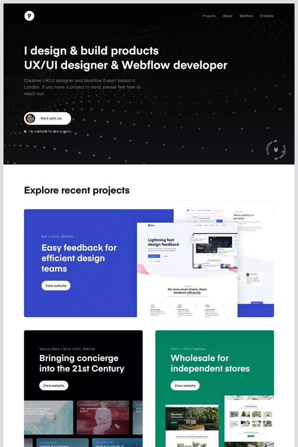 Phil Cook | UX/UI Designer | Webflow Design & Development - Portfolio design inspiration