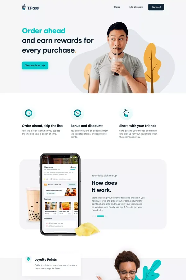 TPass: Order Your Bubble Tea - Landing design inspiration