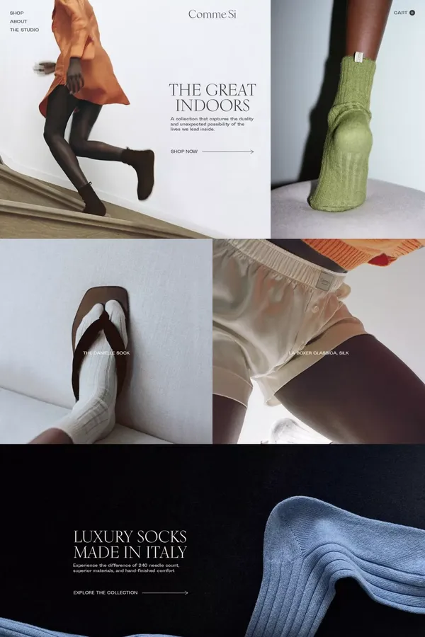 Comme Si, highest quality socks made in Italy - Ecommerce design inspiration