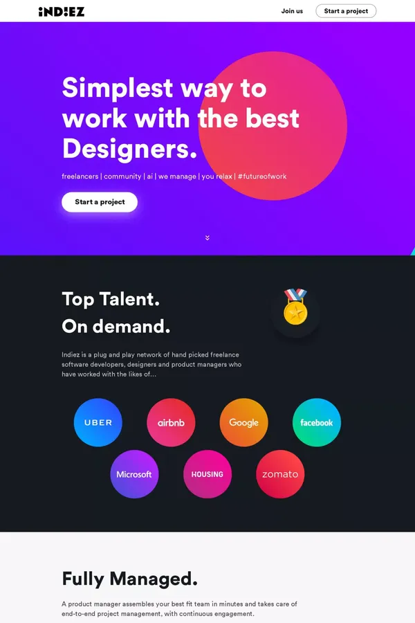 Hire the best freelance software developers, designers and product managers to build your website, app or any custom software. - Landing design inspiration