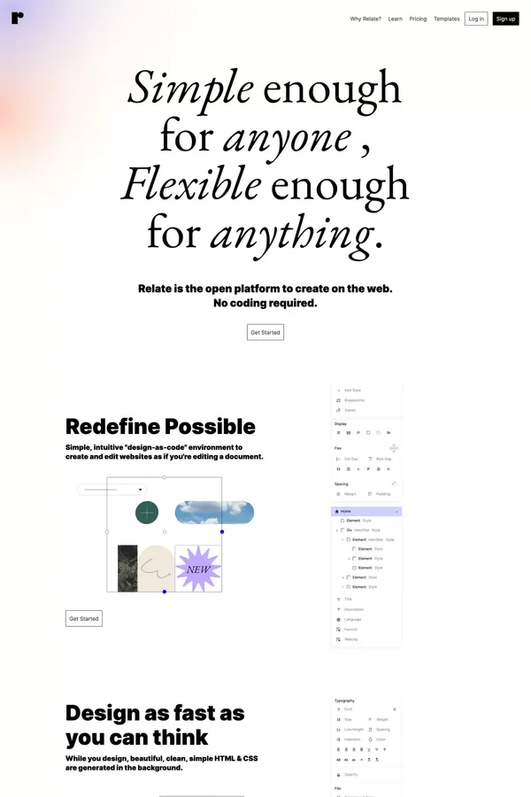 Relate - The open platform to create for the web - Landing design inspiration