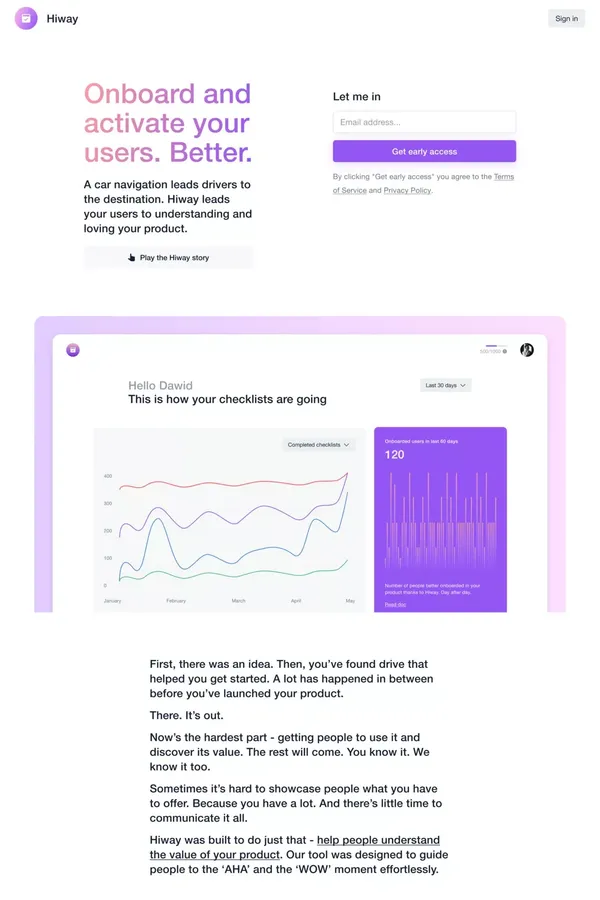 Hiway - onboard your users - Landing design inspiration