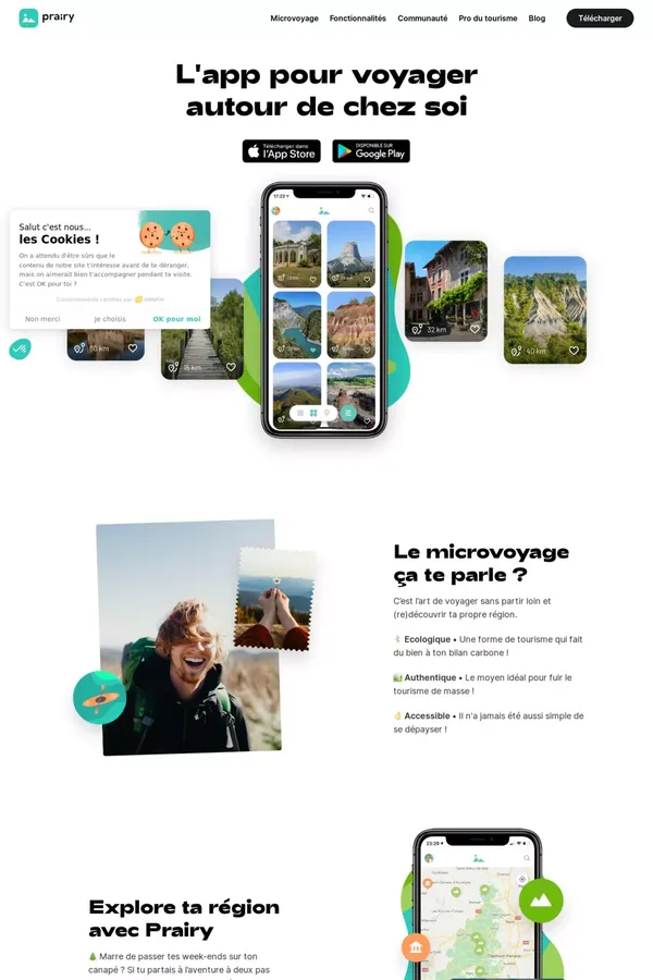 Prairy - L'app pour voyager autour de chez soi - website design inspiration