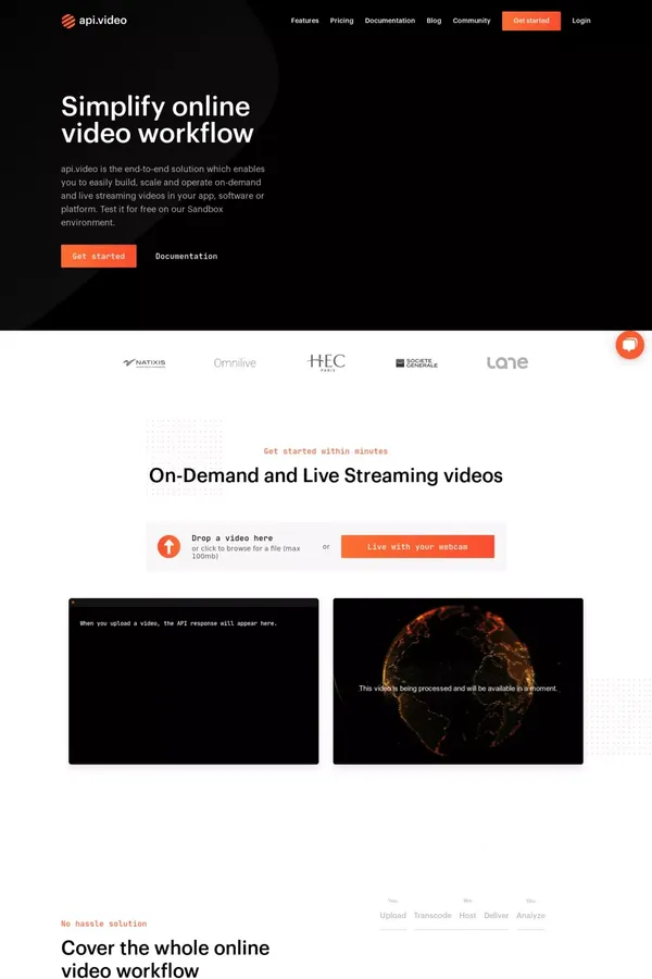 Video Cloud Hosting, Encoding and Streaming web-service | api.video - website design inspiration