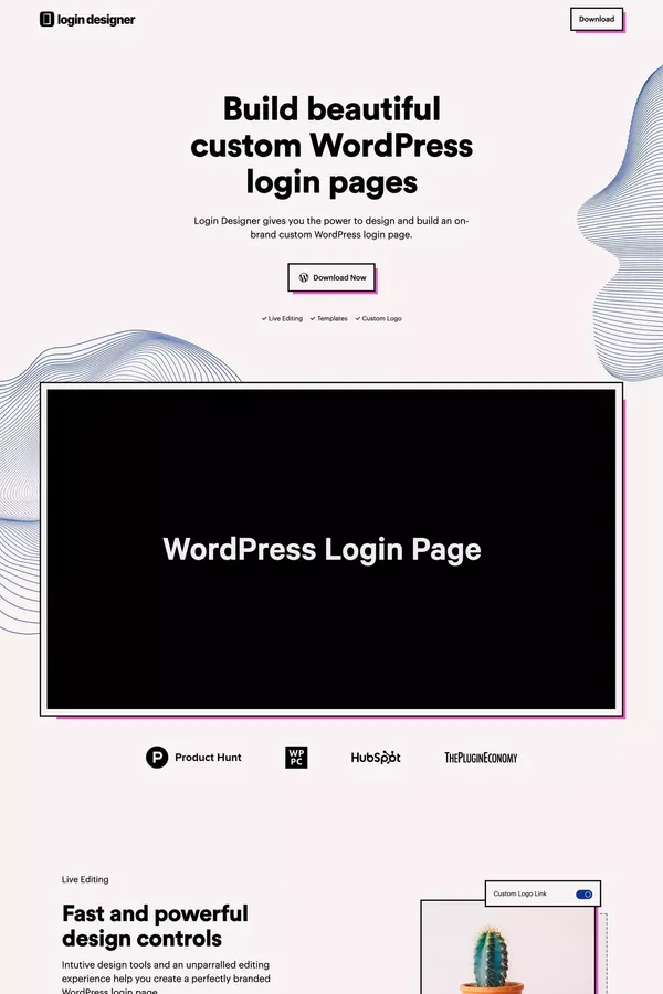 Customize your WordPress Login Page with Login Designer - Landing design inspiration