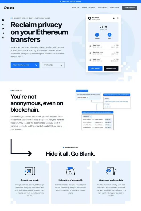 Blank - The most private, non-custodial Ethereum wallet - Landing design inspiration
