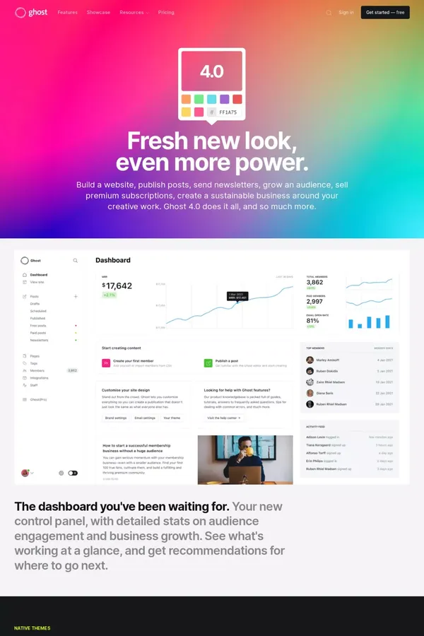 Ghost Membership Software: Sustainable revenue for publishers - Landing design inspiration