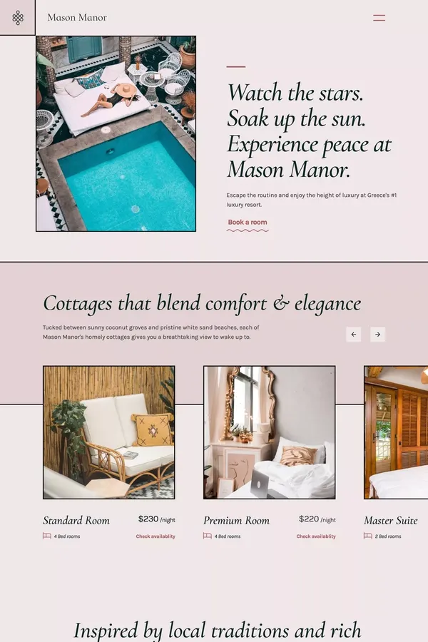 Mason Manor - Hotel Webflow Template - Template design inspiration