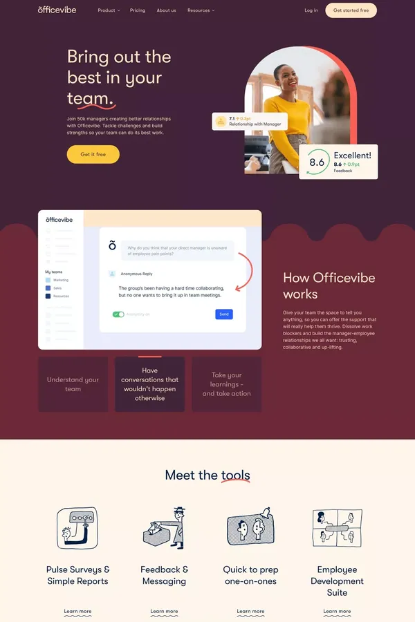 Officevibe | The best teams run on trust - Landing design inspiration