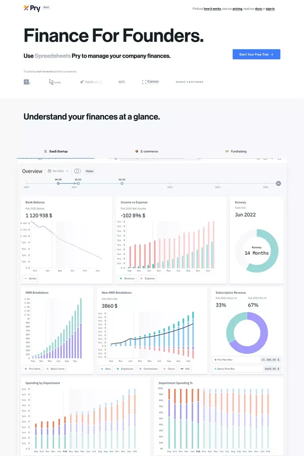 Pry - Finance for Founders - Landing design inspiration