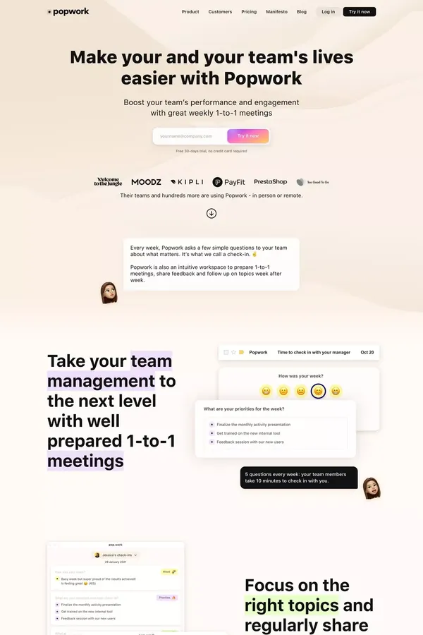 Popwork - The app for managers and teams - Landing design inspiration