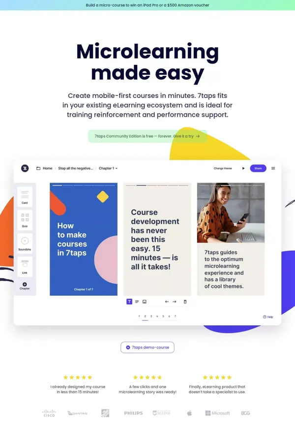 7taps: Microlearning-based LMS and Authoring Tool - Landing design inspiration