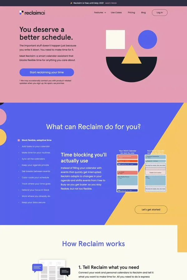 Reclaim | You deserve a better schedule - Landing design inspiration