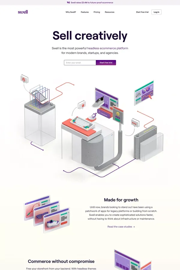 Swell - build a headless ecommerce store in minutes - Landing design inspiration