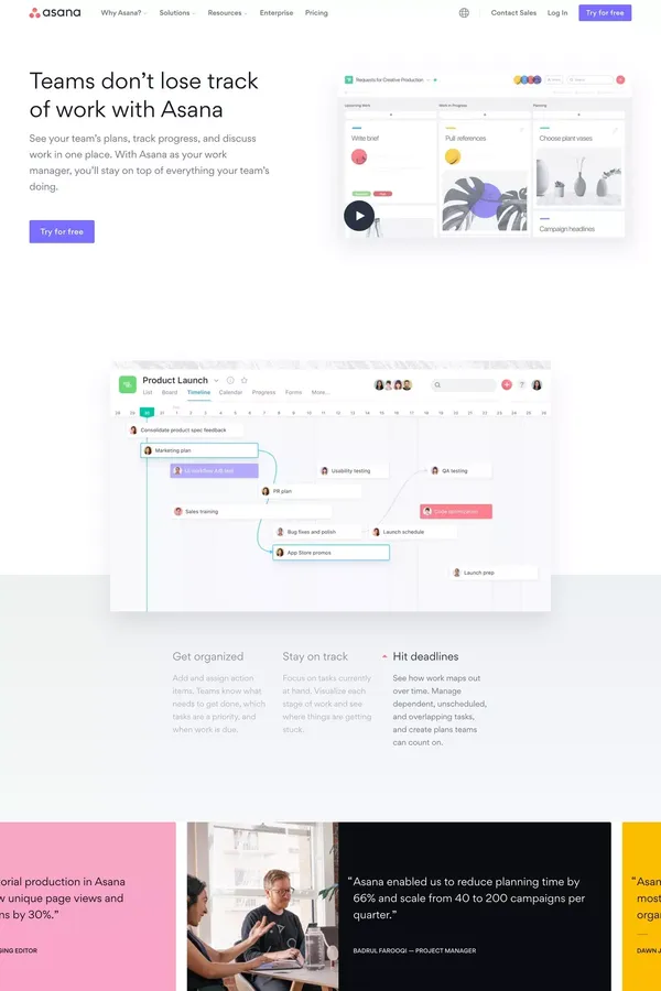 Asana Project Management Software. Teams don’t lose track of work with Asana. • Asana - Landing design inspiration