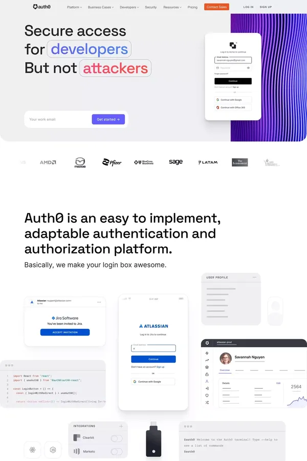 Auth0: Secure access for everyone. But not just anyone. - Landing design inspiration