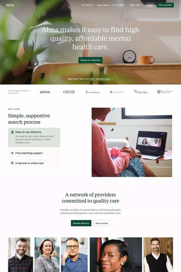 Alma — Simplifying Access to Therapy - Landing design inspiration