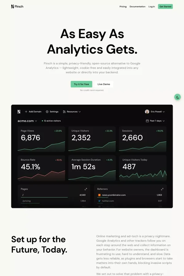 Pirsch Analytics ‒ Cookie-Free, Privacy-Friendly Alternative to Google Analytics - Landing design inspiration