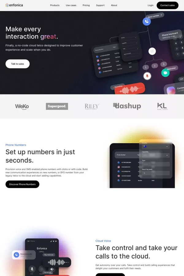 Enfonica | Cloud Telco & APIs for SMS and Voice - website design inspiration