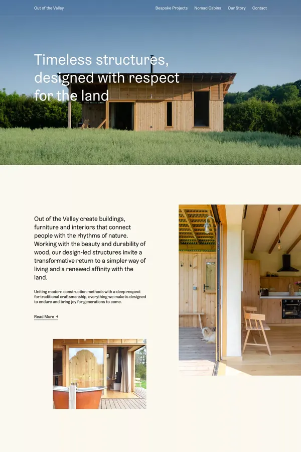 Out of the Valley – Sustainable cabins, furniture and interiors, working with the beauty and durability of wood, our design-led structures invite a transformative return to a simpler way of living and a renewed affinity with the land. - Portfolio design inspiration