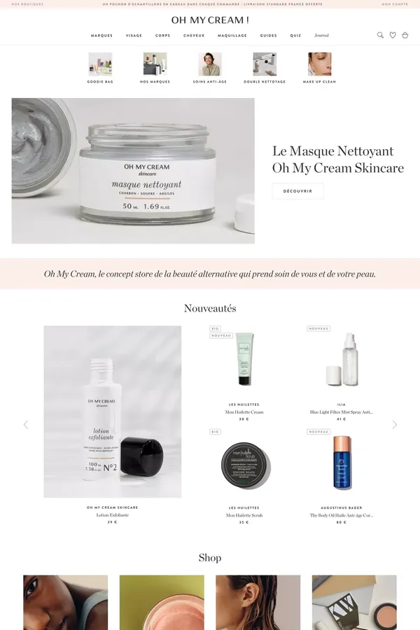 Oh My Cream - L'eshop de la Beauté Clean - Ecommerce design inspiration