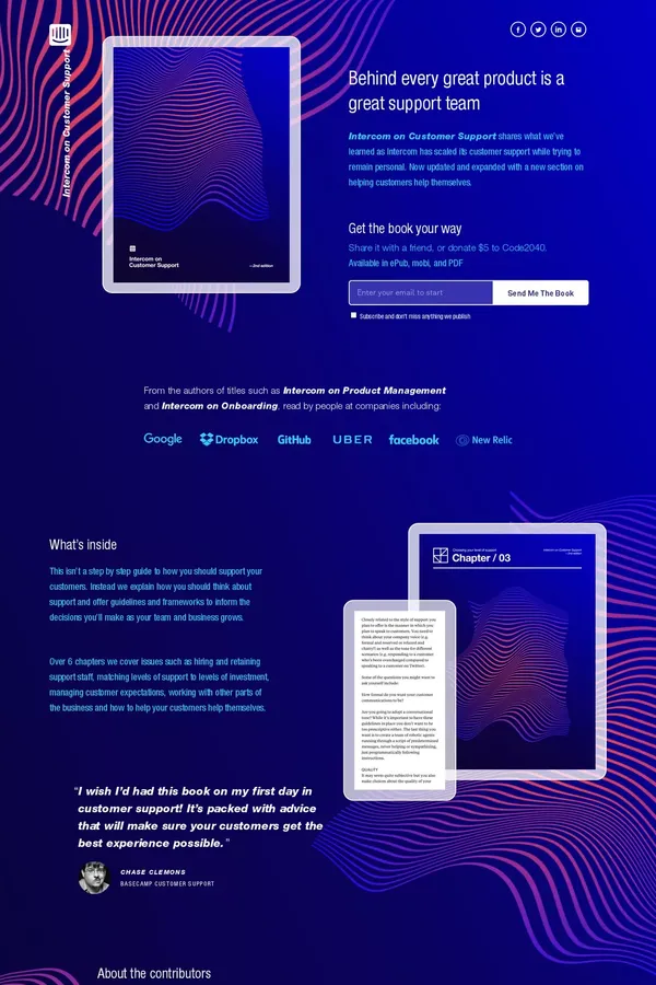 Intercom on Customer Support book - Landing design inspiration