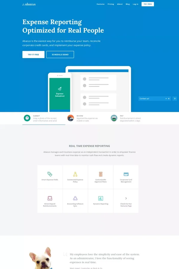 Abacus - Real Time Expense Reporting Software - Landing design inspiration
