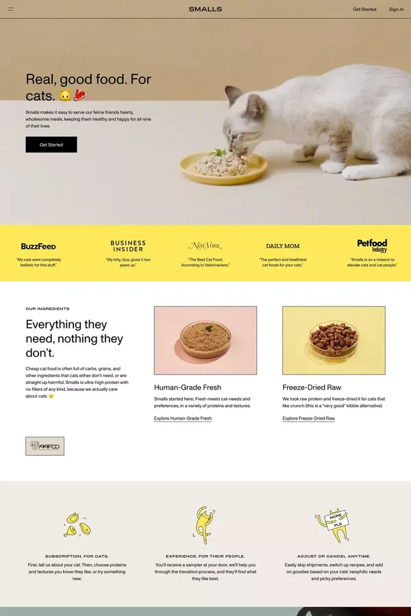 Smalls: Real Food for Cats - Ecommerce design inspiration