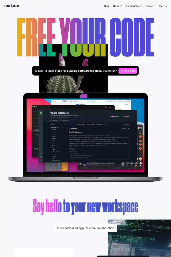 Radicle - peer-to-peer code collaboration - Landing design inspiration