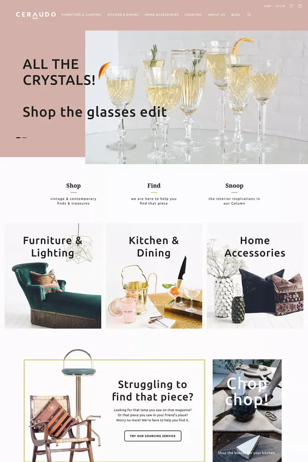 Ceraudo - Contemporary and Vintage Furniture, Lighting, Kitchenware and Accessories - Ecommerce design inspiration