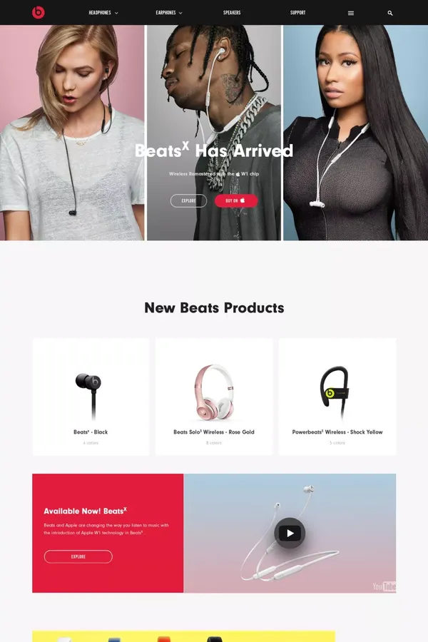 Beats by Dre - Wireless Headphones, Earphones & Speakers - Ecommerce design inspiration