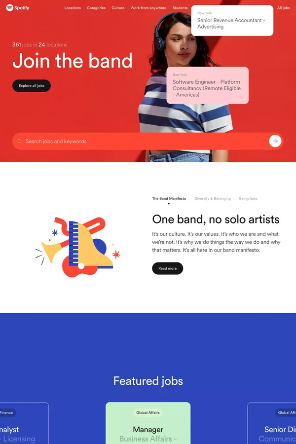 Join the Band | Spotify Jobs - Landing design inspiration