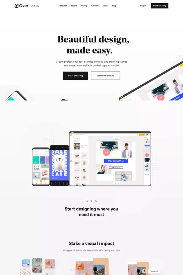 Over | The power to stand out in the palm of your hands. - Landing design inspiration