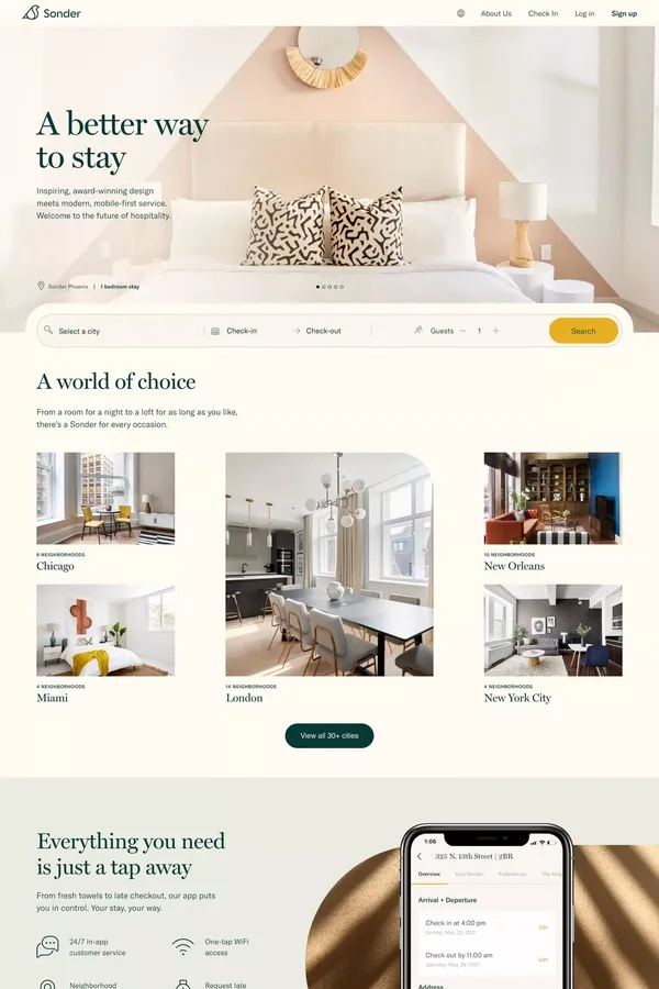 Sonder | A better way to stay. - Landing design inspiration