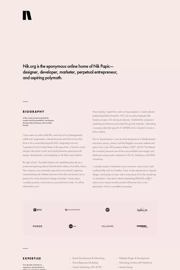 Nik Papic | Design, Marketing, & Tech @ Nik.org - Portfolio design inspiration